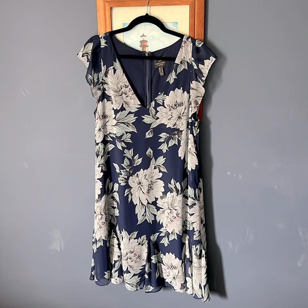 Adrianna Papell Navy and White Floral Dress